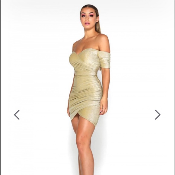 Portia & Scarlett Gold Off Shoulder Corset Ruched Mini Dress NWOT Dress sz 10 - Picture 6 of 7